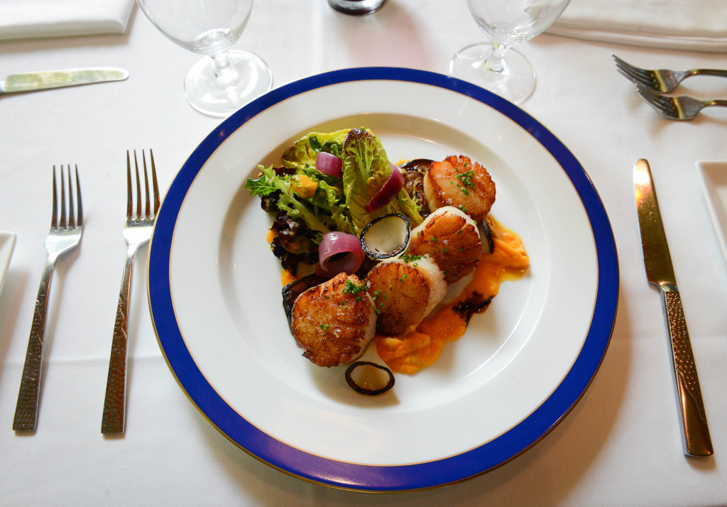 PAN-SEARED DIVER SCALLOPS WITH A DILL-SCENTED CARROT MOUSSELINE AND LIME GUAVA VINAIGRETTE    Photo by Rachel O'Hara