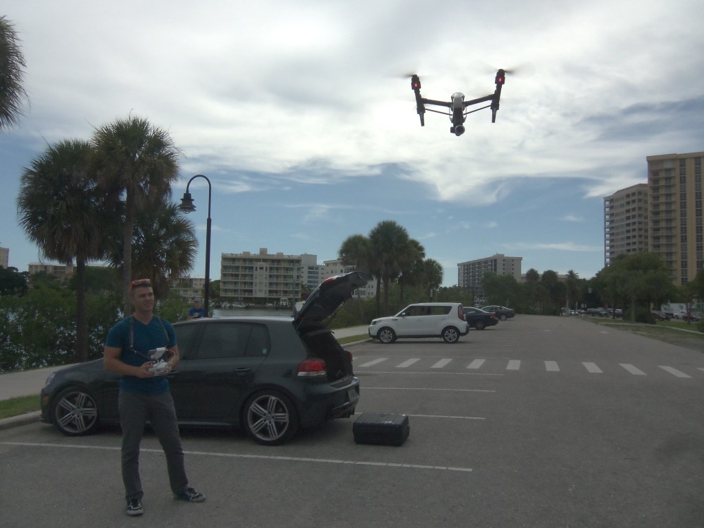Jared Serfozo lands his drone, a DJI Inspire 1. Photo by Jennifer Nesslar.