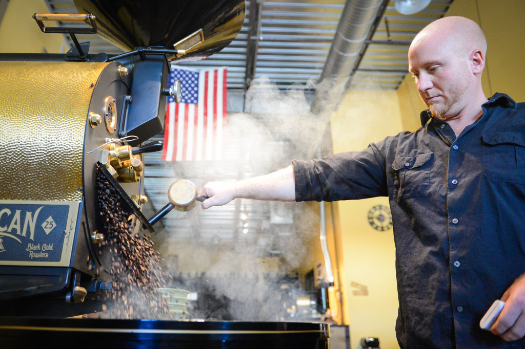Gary Lauters, owner of Black Gold Coffee Roasters in Venice, roasts coffee. Photo by Rachel S. O'Hara