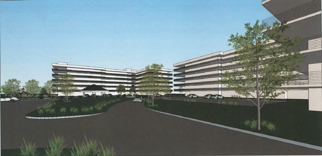 Street view of "Village Project," a proposed apartment complex on eight acres owned by Harvey Vengroff at 2211 Fruitville Road, Sarasota. Design and renderings by Nelson B. Roy, Architect 