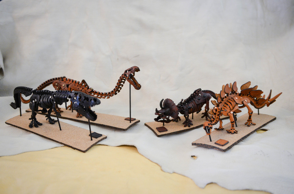 The current kits are for a T-rex, brontosaurus, stegosaurus and triceratops. Photo by Rachel S. O'Hara