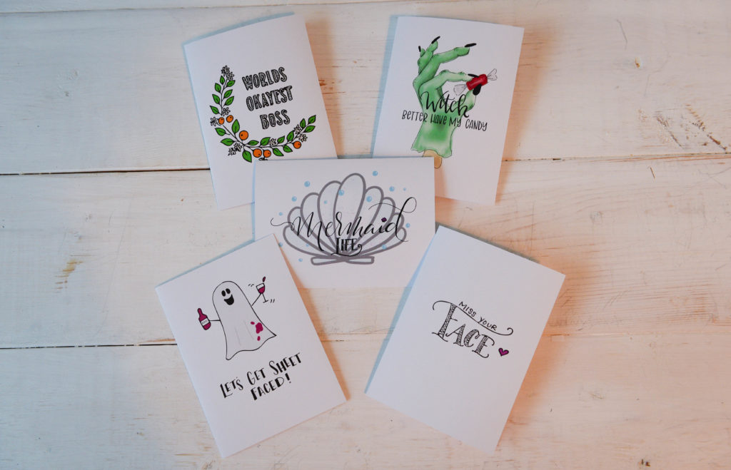 A sampling of some of Bailey Spasovski's cards that she makes for her company Cheek & Pen Paper Co. Herald-Tribune staff photo / Rachel S. O'Hara