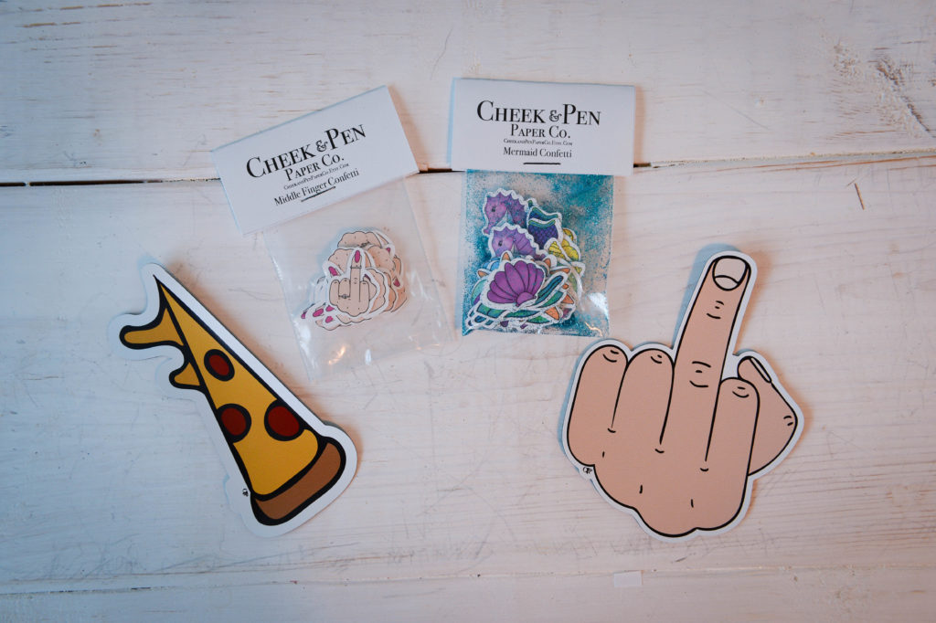 Cheek & Pen Paper Co. also sells fun magnets and confetti with similar artwork from Bailey Spasovki. Herald-Tribune staff photo / Rachel S. O'Hara